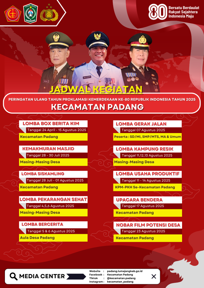 Kecamatan Padang Rilis Jadwal Resmi Kegiatan Bulan Agustus 2025 dalam Rangka HUT RI ke-80